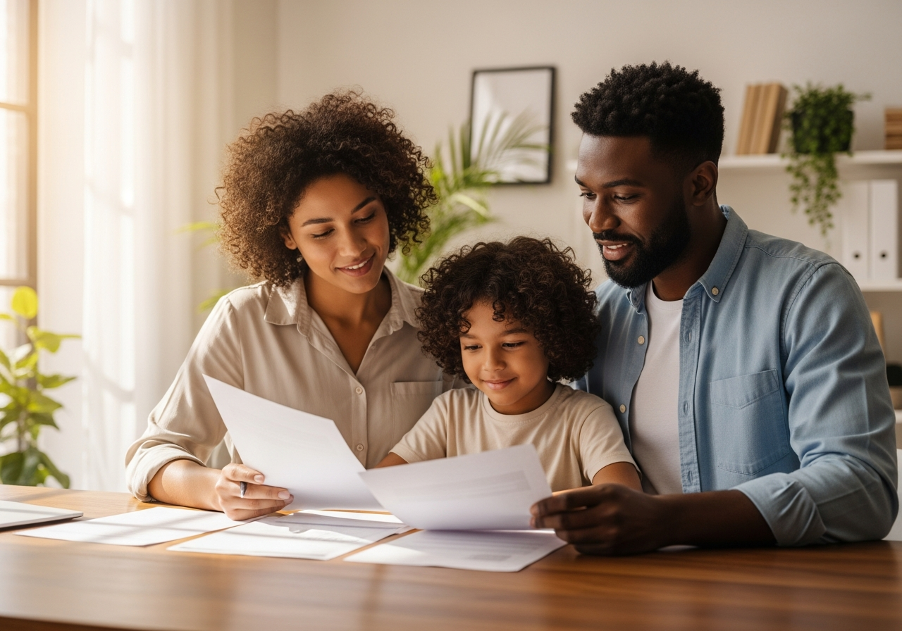 A family reviewing estate planning documents with their attorney